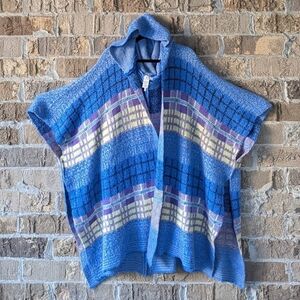 Free People Mercer Hooded Kimono Duster Long Line Cardigan Sweater Blue Purple